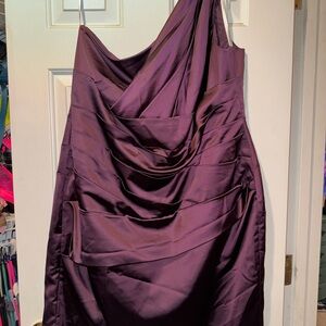 David's Bridal One-Shoulder Plum Satin Evening Dress